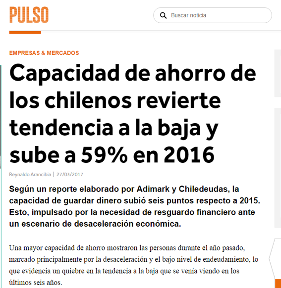 Los chilenos revierten tendencia a la baja y sube a 59% en 2016